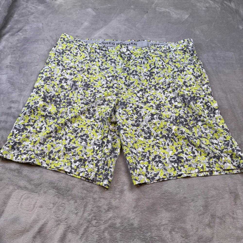 Greg Norman Attack Life Golf Shorts Green Gray splatter- Mens 42